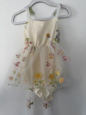 Milk Monster Ivory Floral Embroidered Tulle Baby Dress size 6-12 months